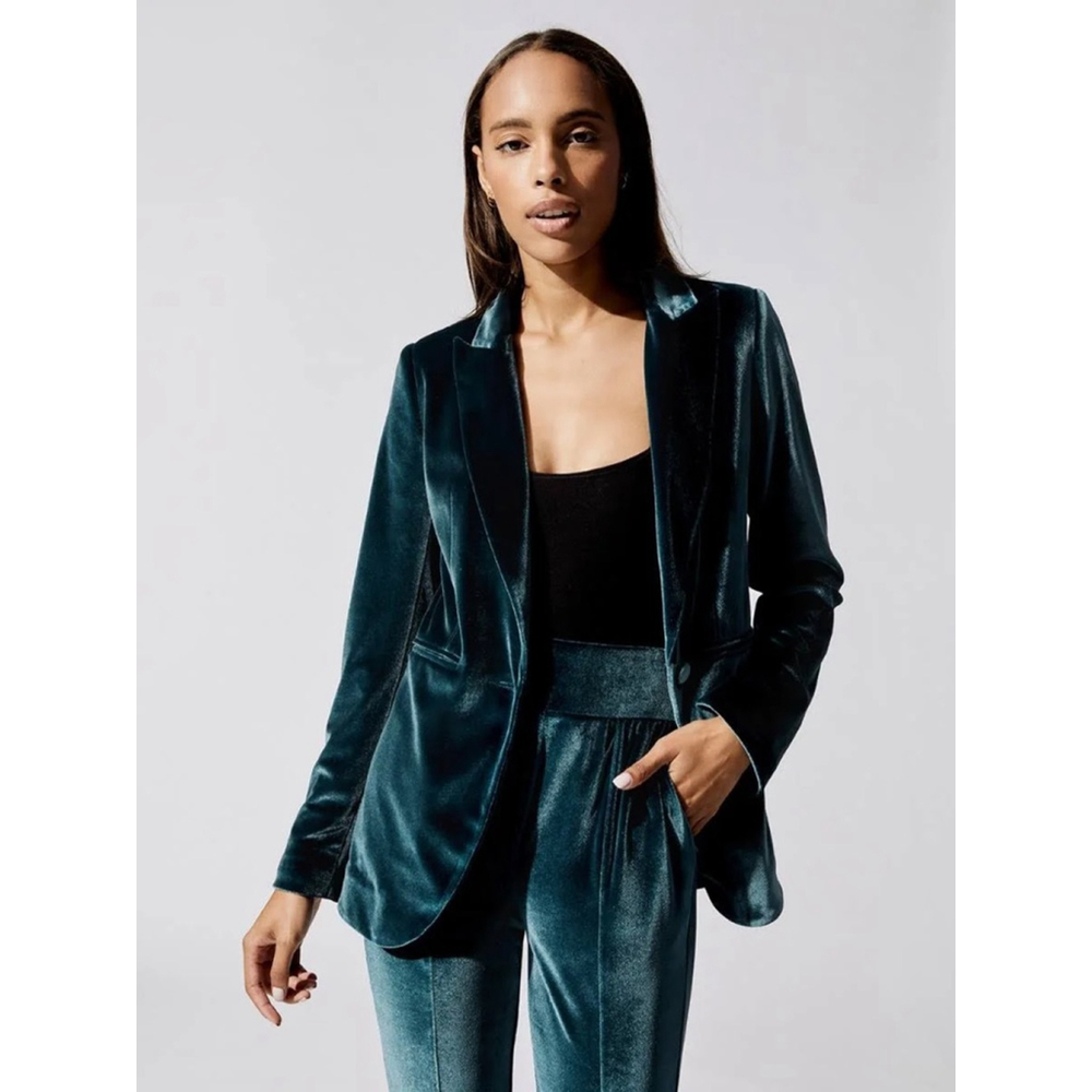 CARBON38 Velvet Boyfriend Blazer, Teal, Women’s Size XS